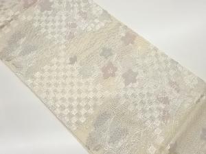 紗 市松に桔梗・萩模様織出し袋帯